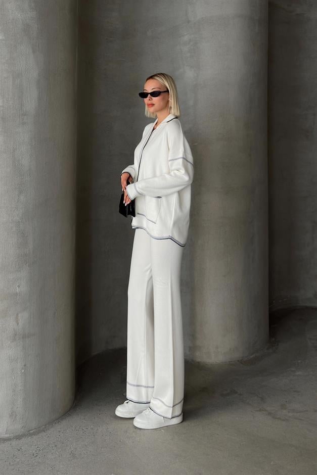 Shirt Collar Shepherd Stitched Two Piece Knitwear Suit IVORY 9239-TK