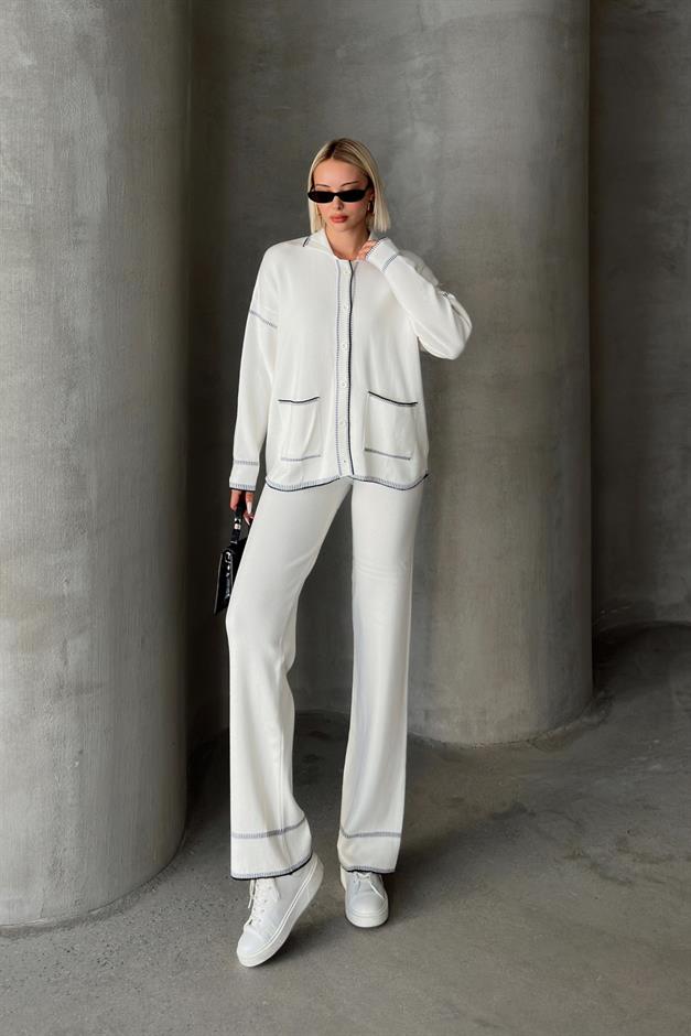 Shirt Collar Shepherd Stitched Two Piece Knitwear Suit IVORY 9239-TK