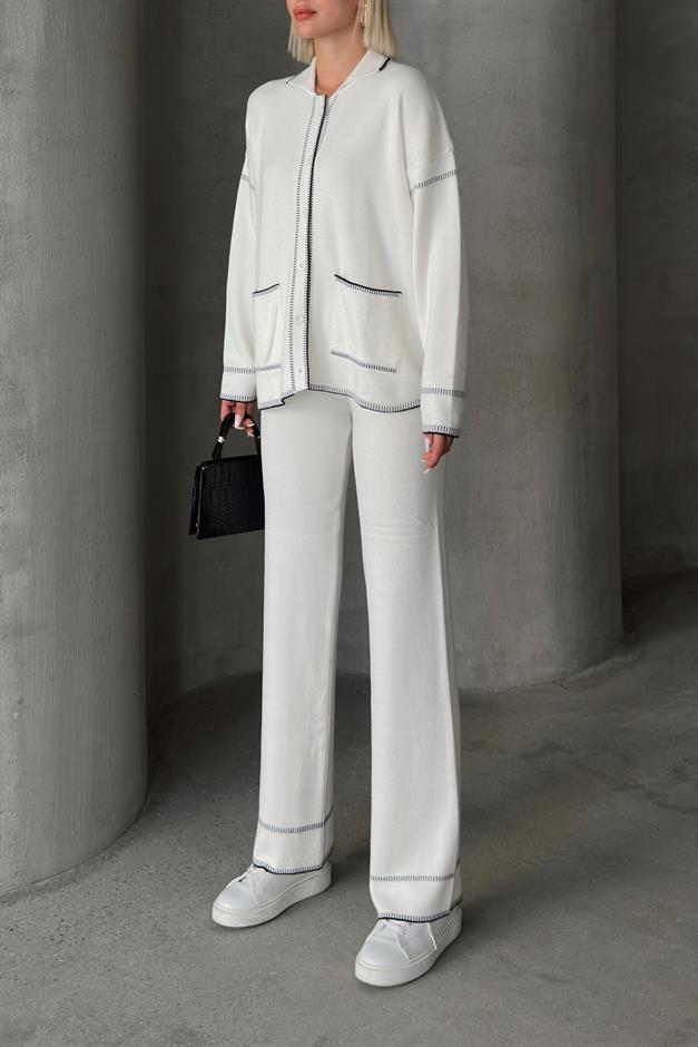 Shirt Collar Shepherd Stitched Two Piece Knitwear Suit IVORY 9239-TK