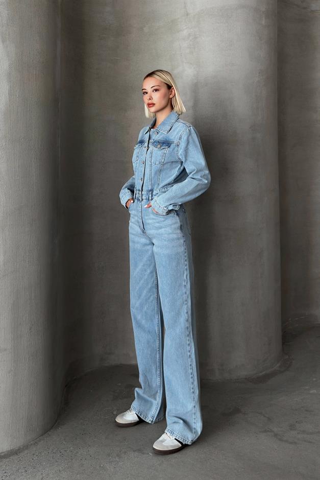 Shirt Collar Buttoned Denim Overalls LIGHT BLUE 9248