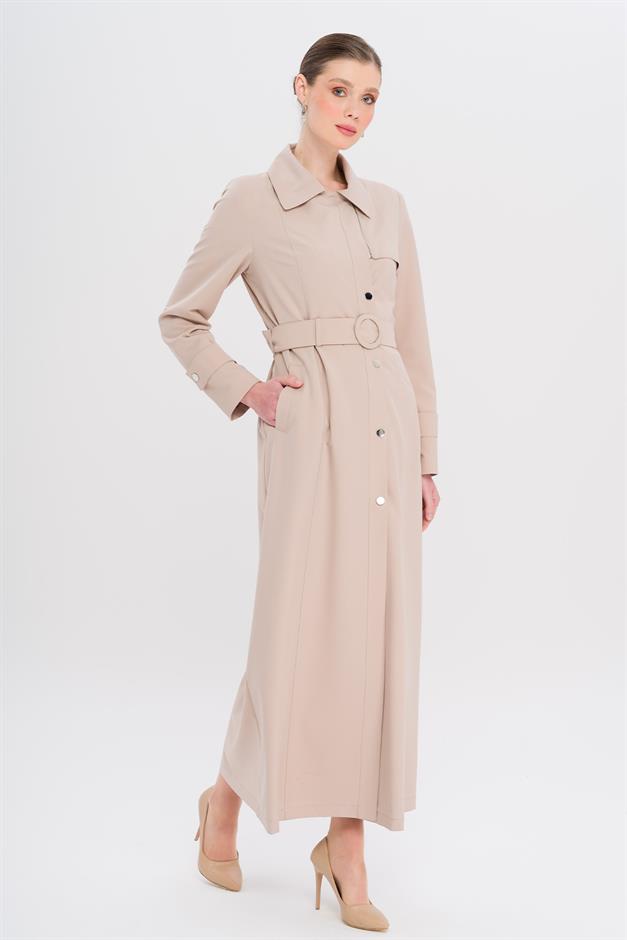 Gömlek Yaka Fermuar ve Çıt Çıt Kapamalı Astarlı Pardesü BEJ 6727