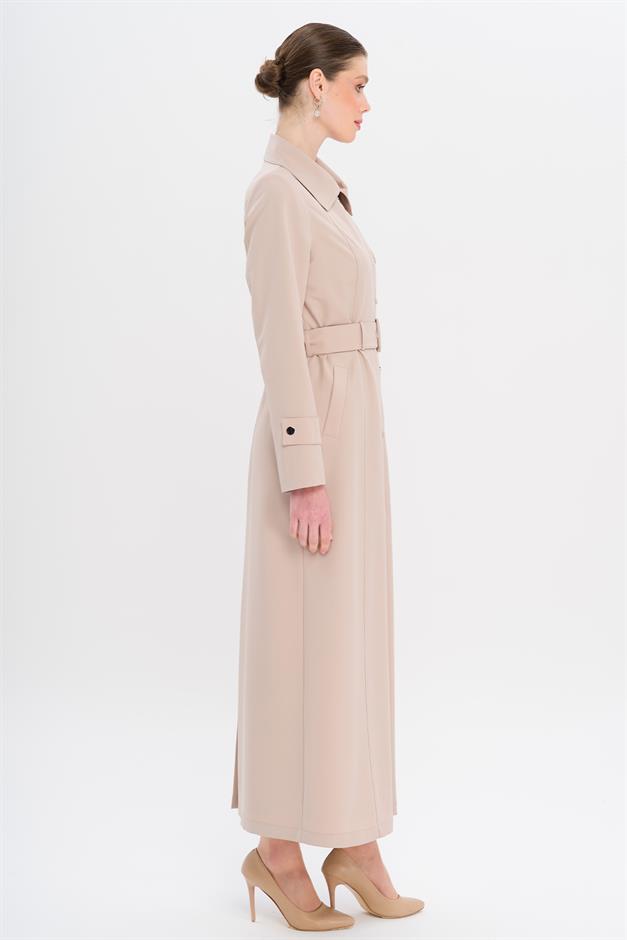 Gömlek Yaka Fermuar ve Çıt Çıt Kapamalı Astarlı Pardesü BEJ 6727