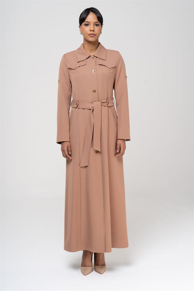 Gömlek Yaka Kemer Detaylı Astarlı Pardesü KAMEL 6555