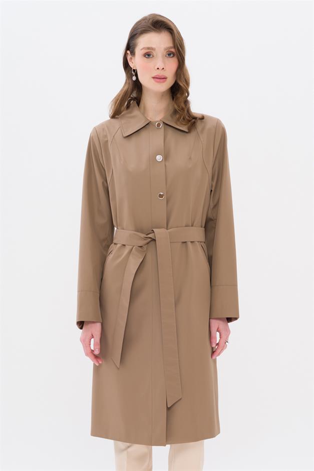 Shirt Collar Metal Accessory Plus Size Trench Coat VIZON 4304