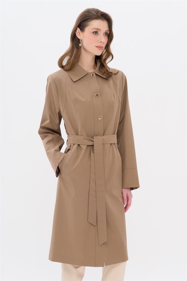 Shirt Collar Metal Accessory Plus Size Trench Coat VIZON 4304