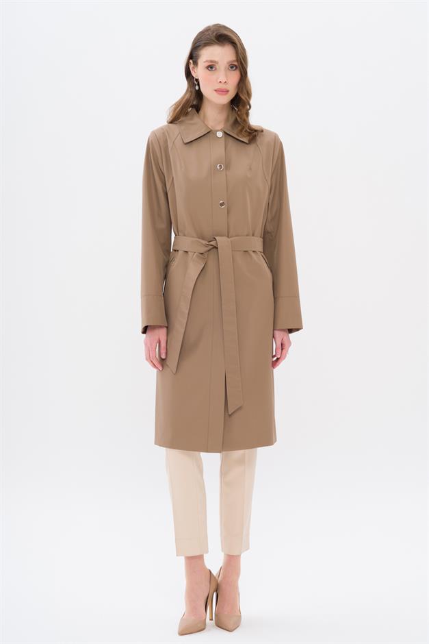 Shirt Collar Metal Accessory Plus Size Trench Coat VIZON 4304