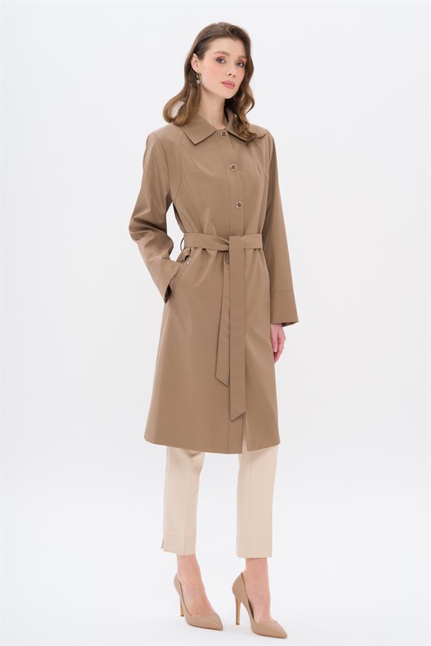 Shirt Collar Metal Accessory Plus Size Trench Coat VIZON 4304