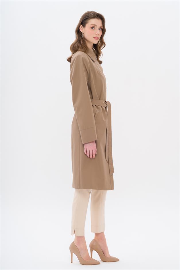 Shirt Collar Metal Accessory Plus Size Trench Coat VIZON 4304