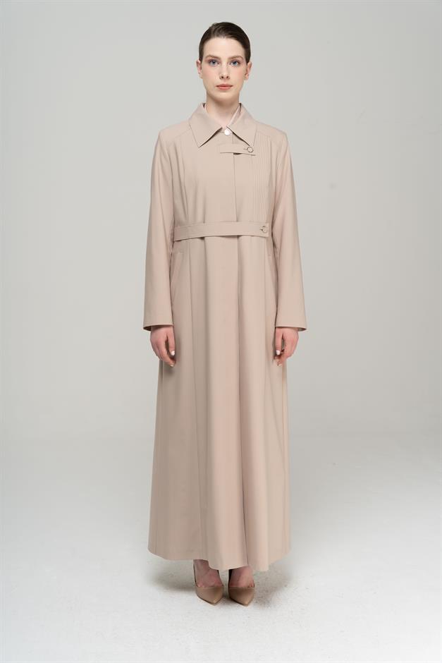 Gömlek Yaka Nervür Detaylı Büyük Beden Astarlı Pardesü BEJ 6565