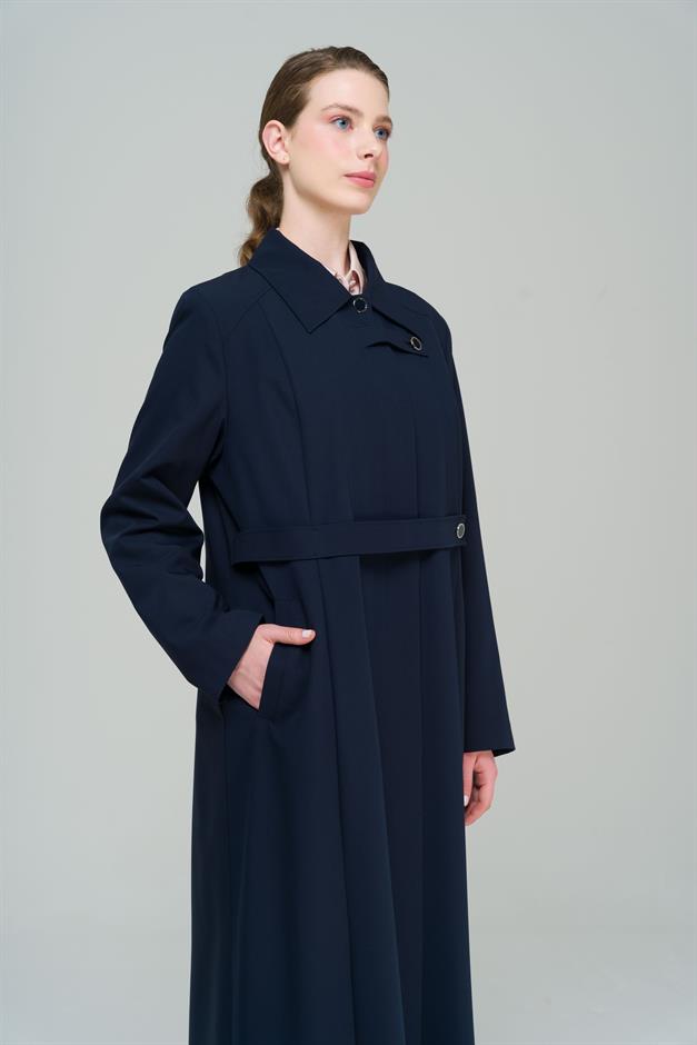 Gömlek Yaka Nervür Detaylı Büyük Beden Astarlı Pardesü LACİVERT 6565