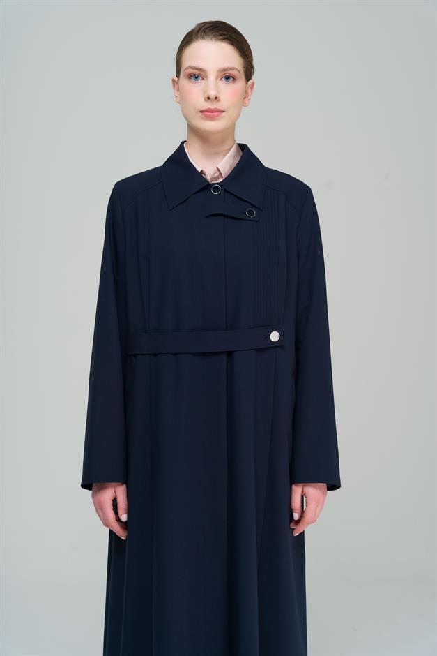 Gömlek Yaka Nervür Detaylı Büyük Beden Astarlı Pardesü LACİVERT 6565