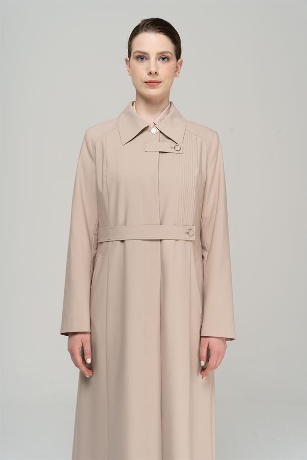 Gömlek Yaka Nervür Detaylı Büyük Beden Astarlı Pardesü BEJ 6565