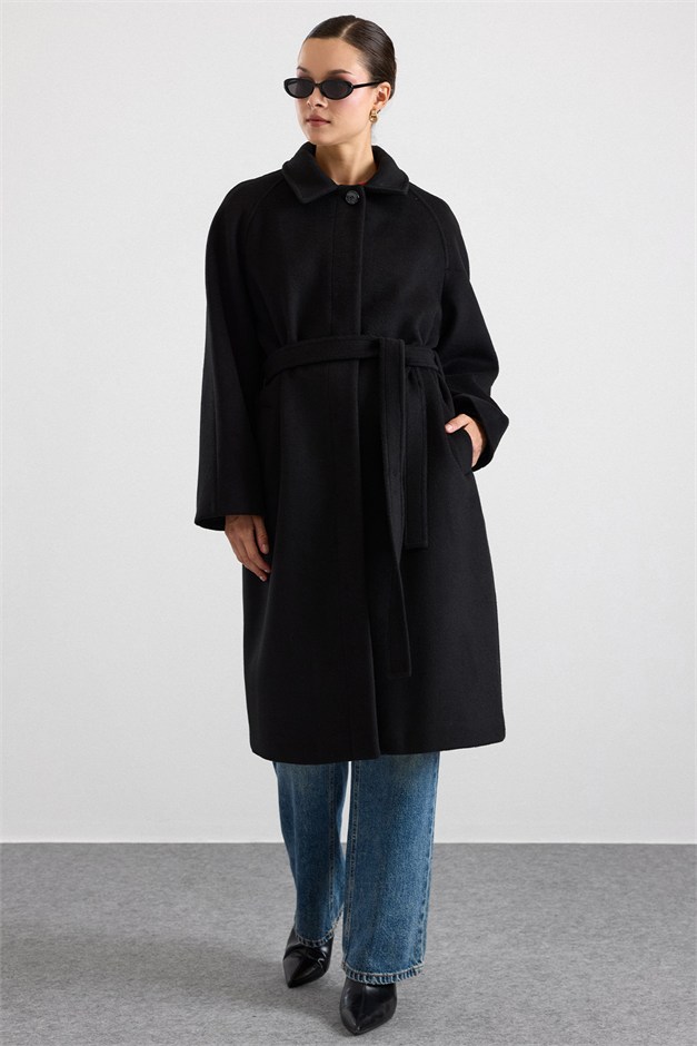 Gömlek Yaka Oversize Ara Boy Kaban SİYAH 3194
