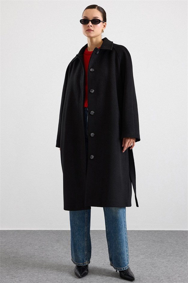 Gömlek Yaka Oversize Ara Boy Kaban SİYAH 3194