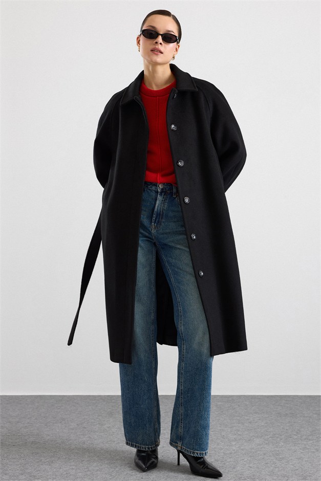 Gömlek Yaka Oversize Ara Boy Kaban SİYAH 3194