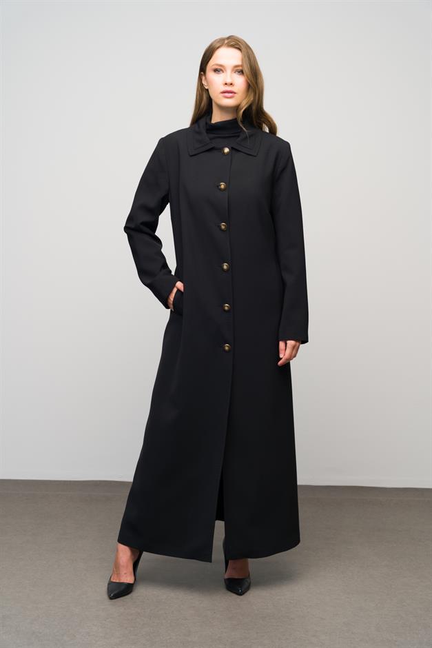 Gömlek Yaka Punto Dikiş Detaylı Büyük Beden Astarlı Pardesü SİYAH 6615