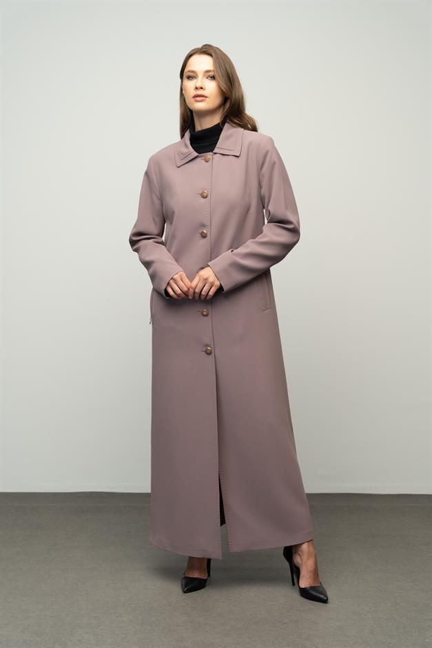 Gömlek Yaka Punto Dikiş Detaylı Büyük Beden Astarlı Pardesü VİZON 6615