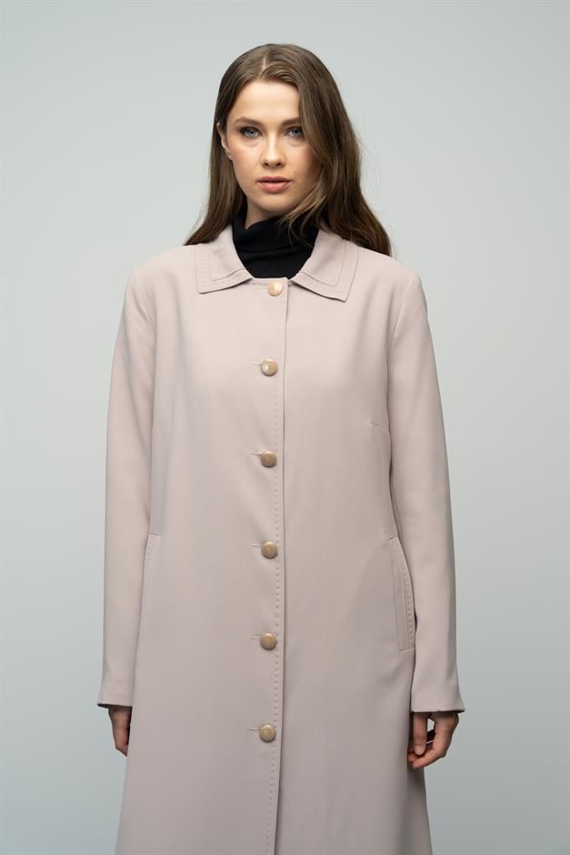 Gömlek Yaka Punto Dikiş Detaylı Büyük Beden Astarlı Pardesü TAŞ 6615