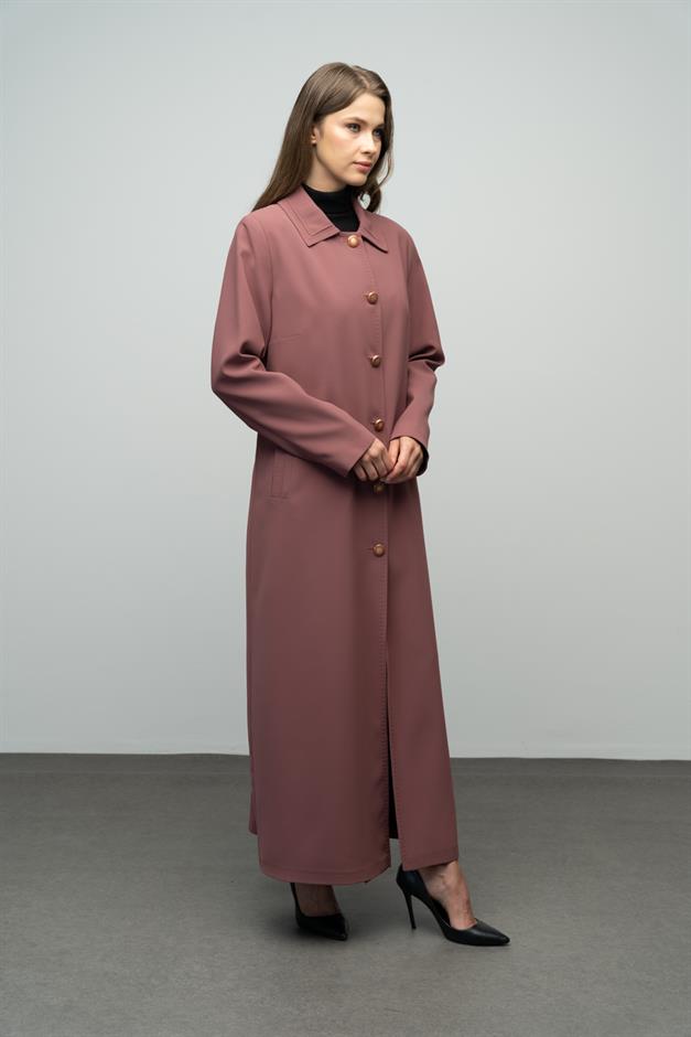 Gömlek Yaka Punto Dikiş Detaylı Büyük Beden Astarlı Pardesü GÜL KURUSU 6615