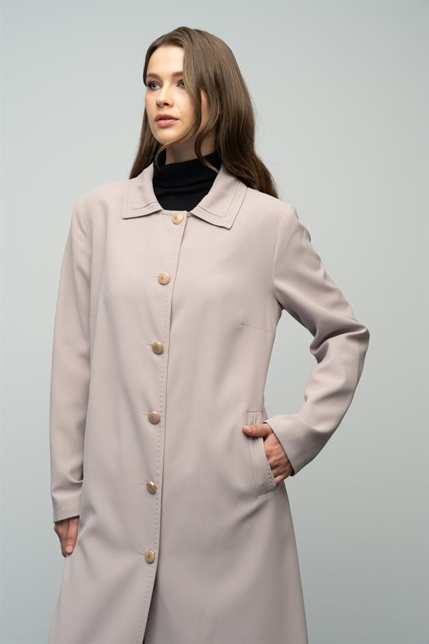 Gömlek Yaka Punto Dikiş Detaylı Büyük Beden Astarlı Pardesü TAŞ 6615