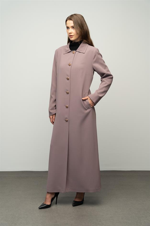 Gömlek Yaka Punto Dikiş Detaylı Büyük Beden Astarlı Pardesü VİZON 6615