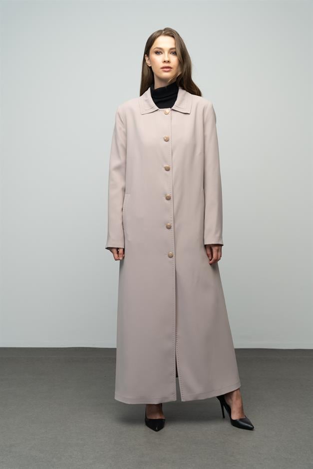 Gömlek Yaka Punto Dikiş Detaylı Büyük Beden Astarlı Pardesü TAŞ 6615