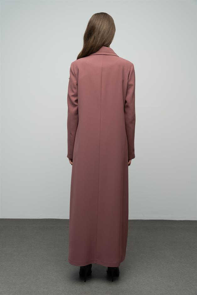 Gömlek Yaka Punto Dikiş Detaylı Büyük Beden Astarlı Pardesü GÜL KURUSU 6615