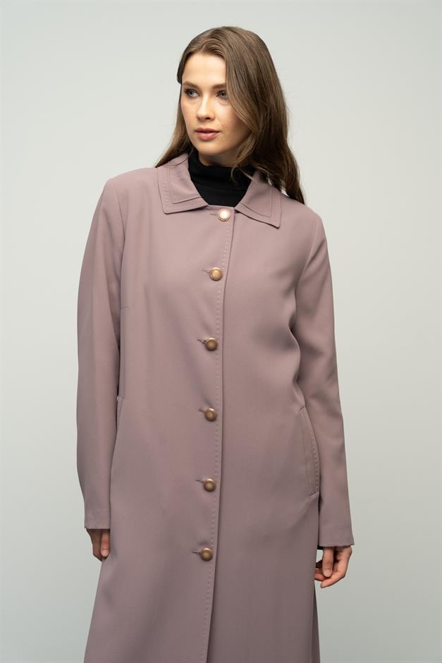 Gömlek Yaka Punto Dikiş Detaylı Büyük Beden Astarlı Pardesü VİZON 6615