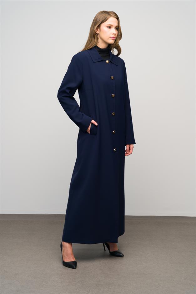 Gömlek Yaka Punto Dikiş Detaylı Büyük Beden Astarlı Pardesü LACİVERT 6615