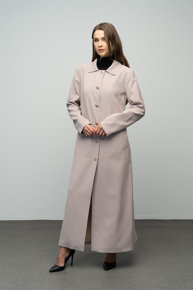 Gömlek Yaka Punto Dikiş Detaylı Büyük Beden Astarlı Pardesü TAŞ 6615