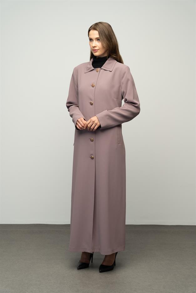 Gömlek Yaka Punto Dikiş Detaylı Büyük Beden Astarlı Pardesü VİZON 6615