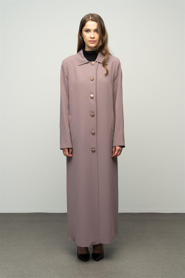 Gömlek Yaka Punto Dikiş Detaylı Büyük Beden Astarlı Pardesü VİZON 6615