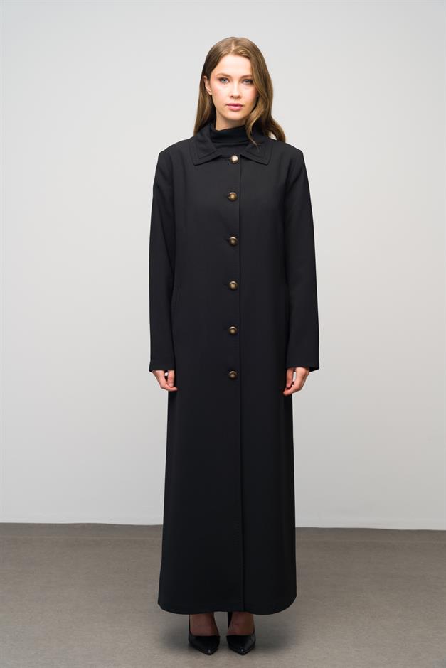 Gömlek Yaka Punto Dikiş Detaylı Büyük Beden Astarlı Pardesü SİYAH 6615