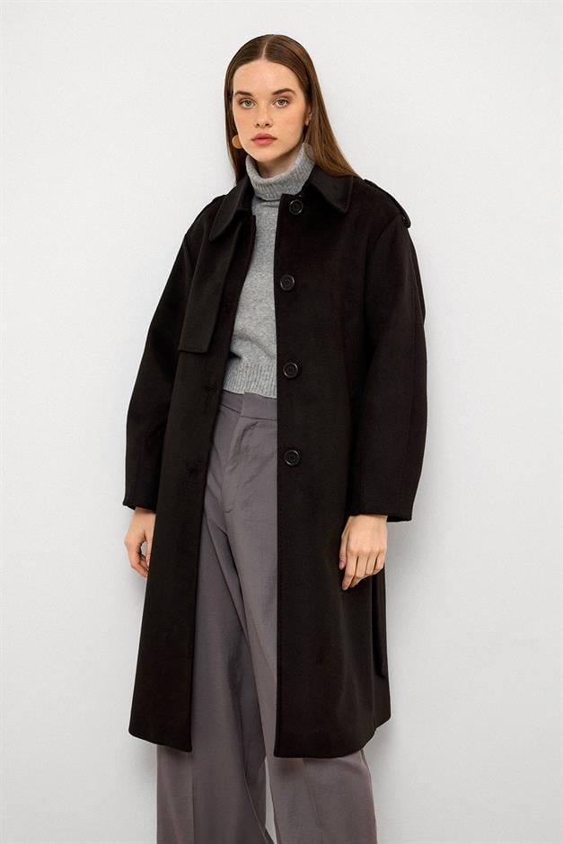 Gömlek Yaka Punto Dikiş Detaylı Premium Kaban SİYAH 3125