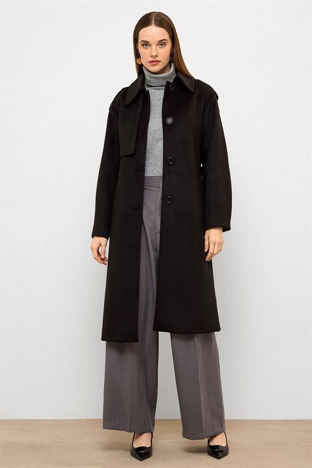 Gömlek Yaka Punto Dikiş Detaylı Premium Kaban SİYAH 3125