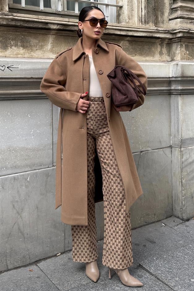 Premium Coat with Shirt Collar Point Stitch Detail K. KAMEL 3125