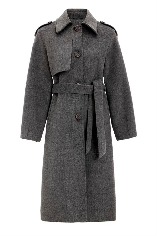 Gömlek Yaka Punto Dikiş Detaylı Premium Kaban GRİ 3125