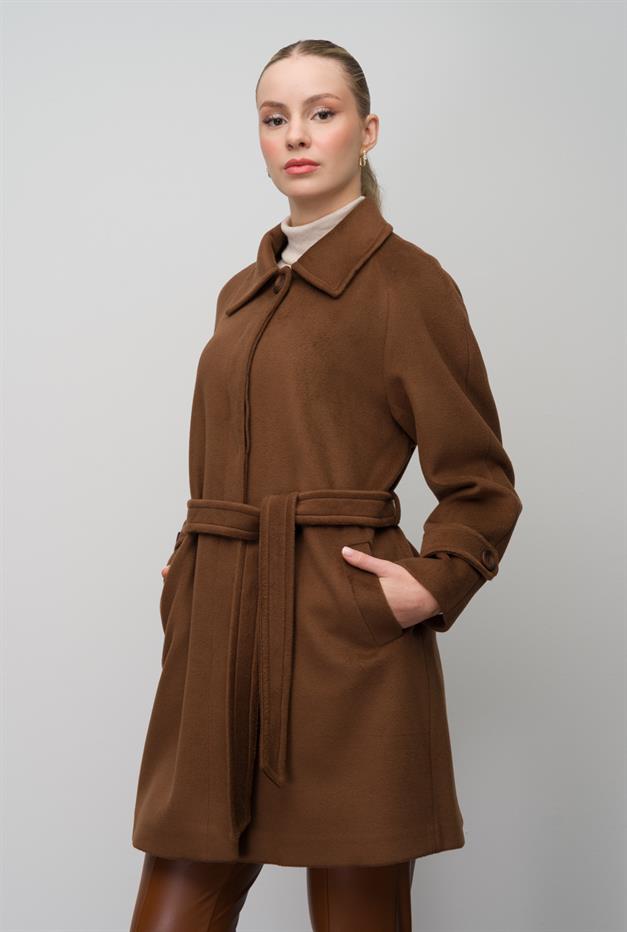 Shirt Collar Raglan Sleeve Plus Size Coat TOBACCO 3079
