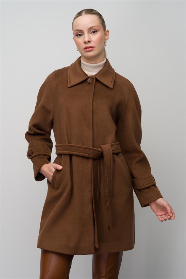 Shirt Collar Raglan Sleeve Plus Size Coat TOBACCO 3079
