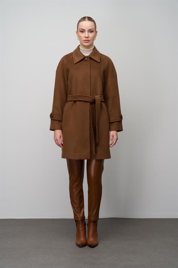 Shirt Collar Raglan Sleeve Plus Size Coat TOBACCO 3079