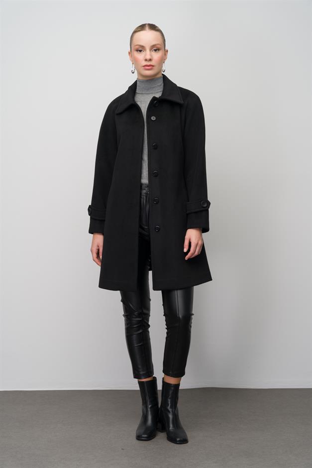 Shirt Collar Raglan Sleeve Plus Size Coat BLACK 3079