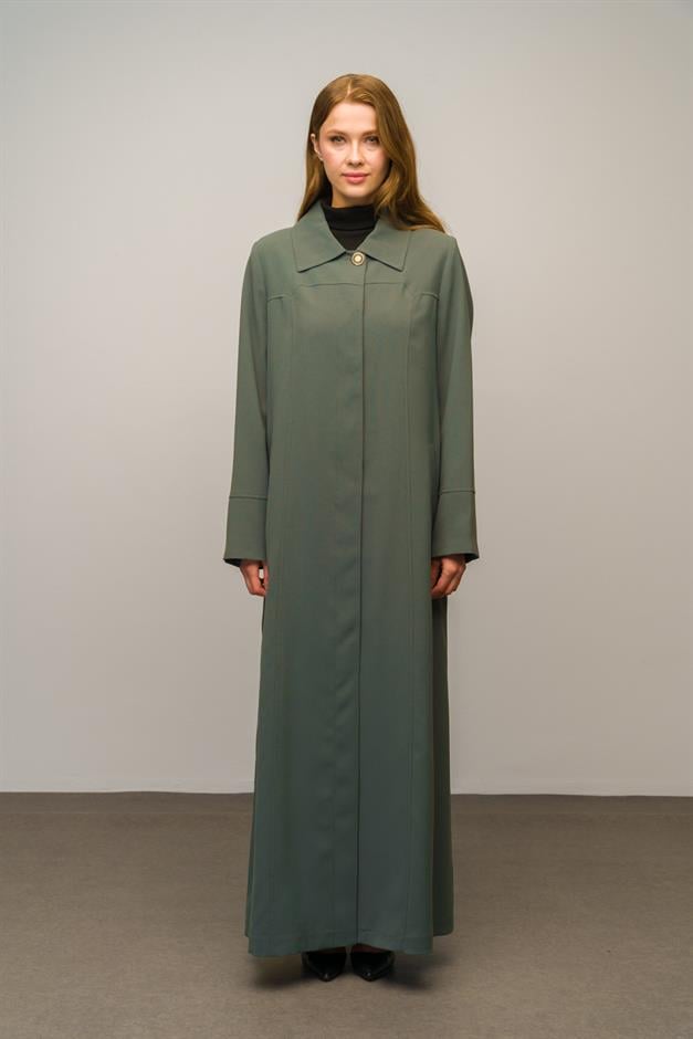 Gömlek Yaka Robadan Kuplu Büyük Beden Astarlı Pardesü HAKİ 6616