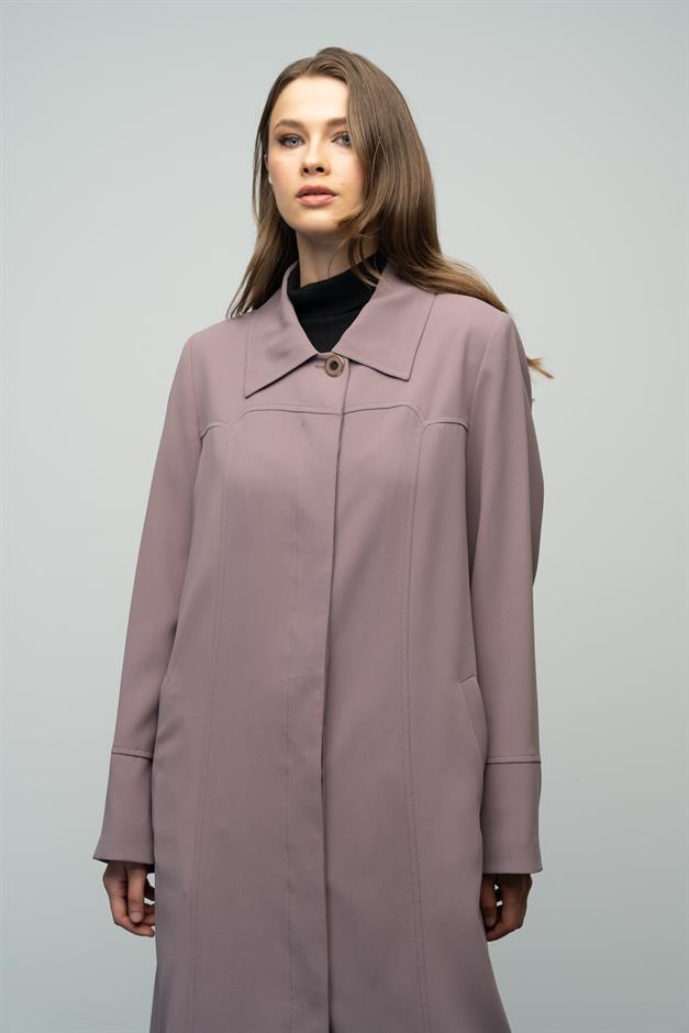 Gömlek Yaka Robadan Kuplu Büyük Beden Astarlı Pardesü VİZON 6616