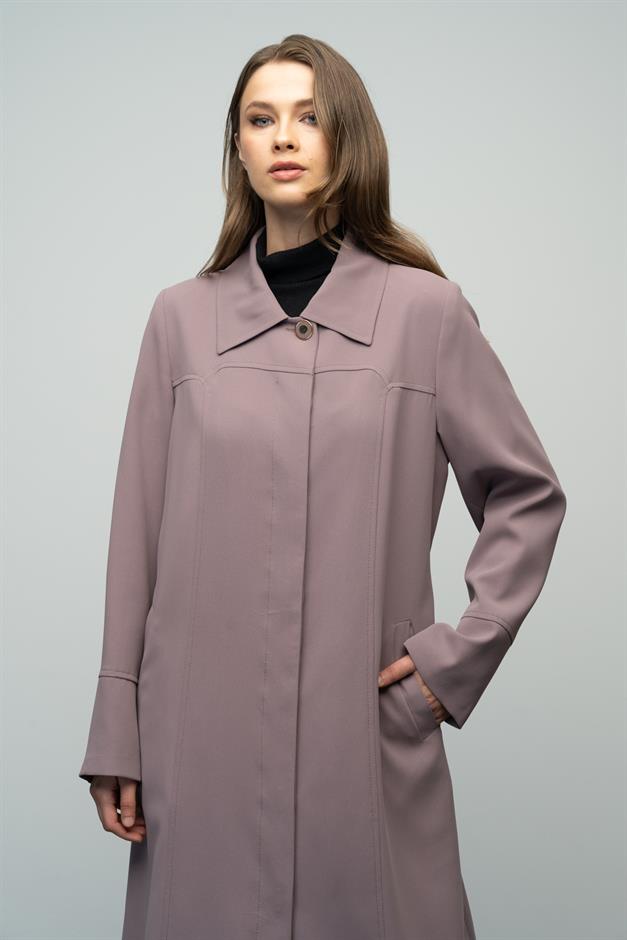 Gömlek Yaka Robadan Kuplu Büyük Beden Astarlı Pardesü VİZON 6616