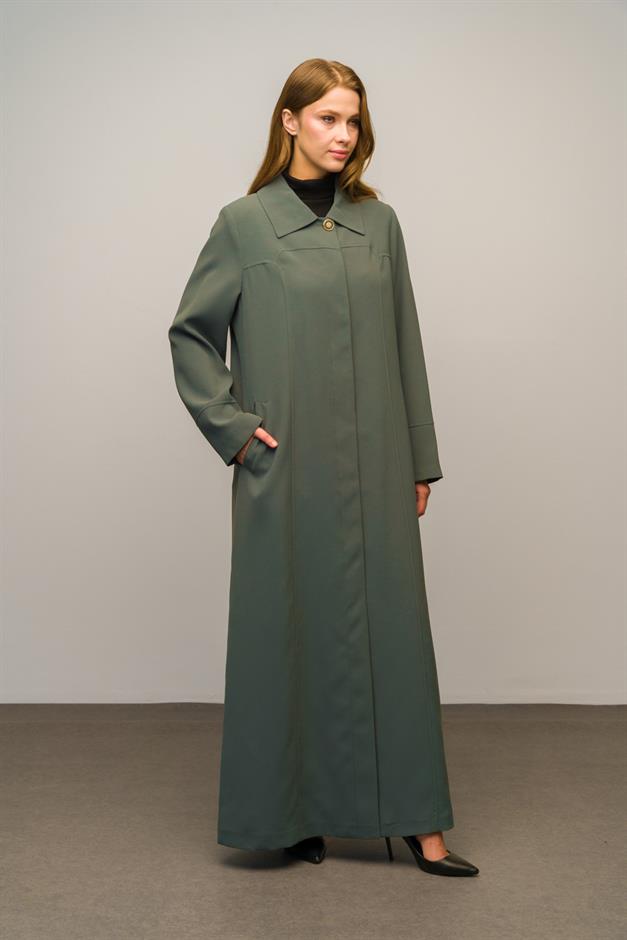 Gömlek Yaka Robadan Kuplu Büyük Beden Astarlı Pardesü HAKİ 6616