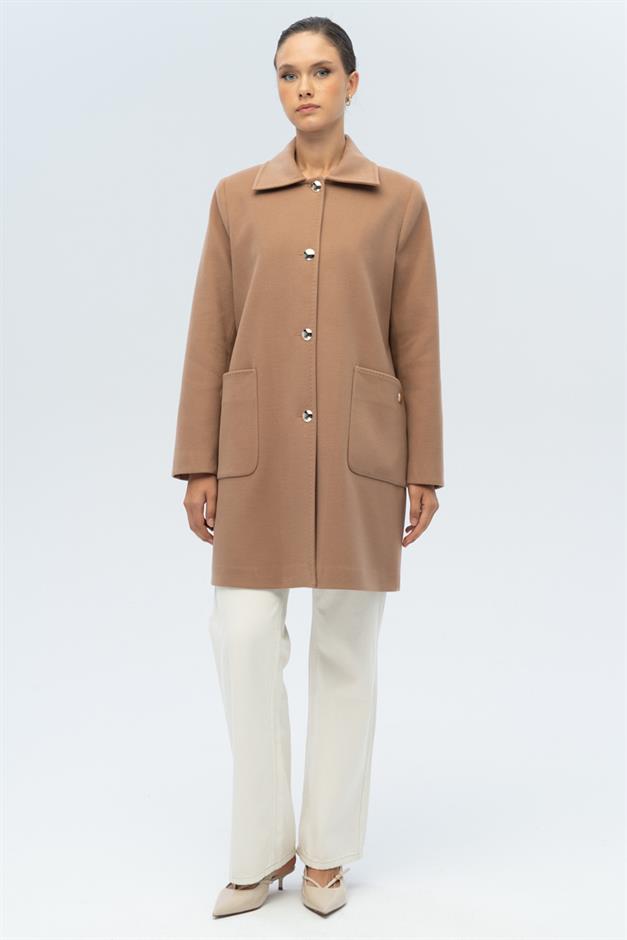 معطف بمقاس كبير مع ياقة قميص وجيب جانبي كامل 3132