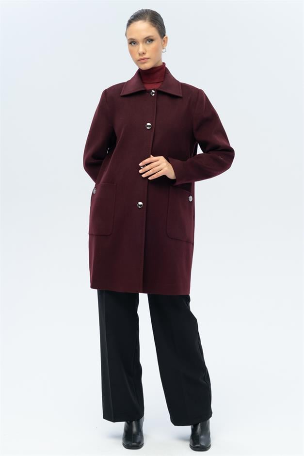 معطف بمقاس كبير مع ياقة قميص وجيب جانبي أ. دامسون 3132