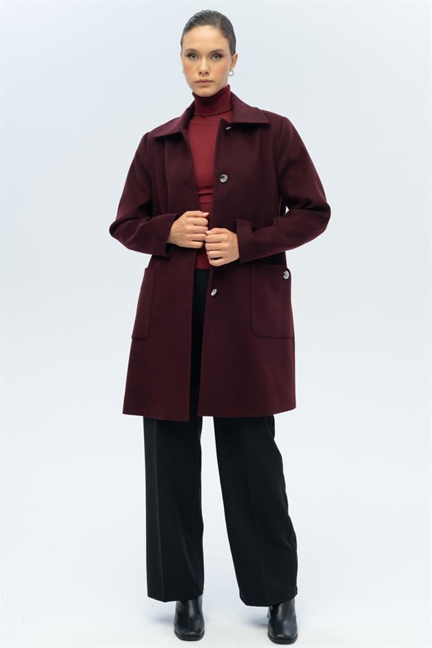 معطف بمقاس كبير مع ياقة قميص وجيب جانبي أ. دامسون 3132