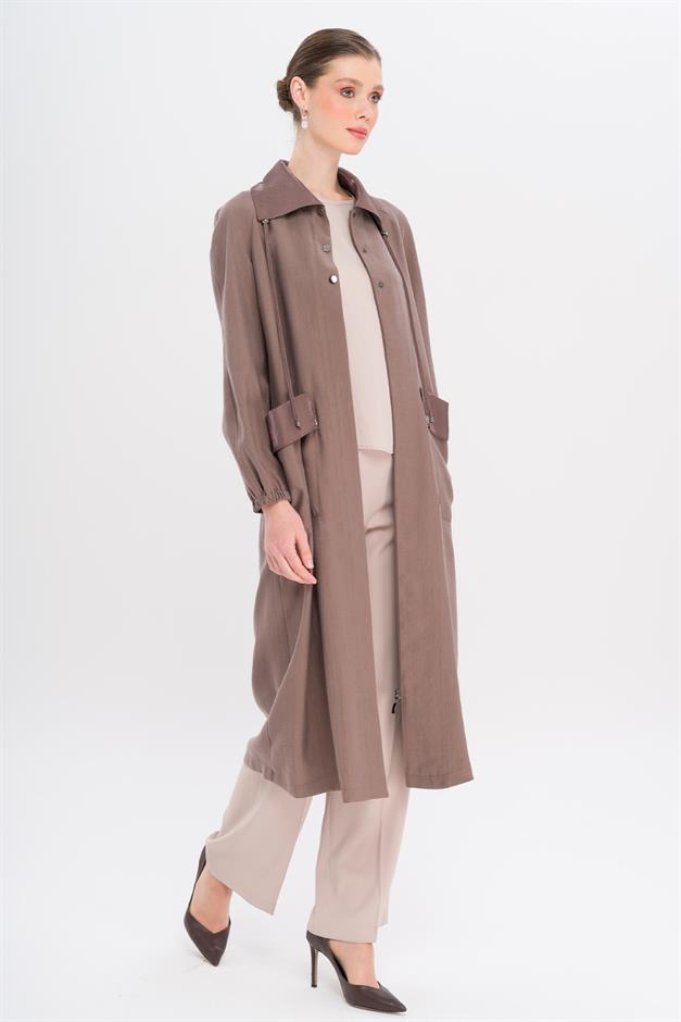 Shirt Collar Pouch Pocket Unlined Modal Coat COFFEE 6736