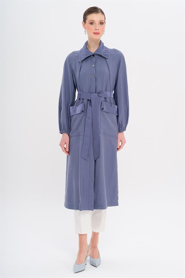 Shirt Collar Pouch Pocket Unlined Modal Coat İNDİGO 6736